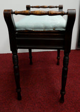 Load image into Gallery viewer, Mahogany Antique Piano Stool With Blue Patterned Velour Cushion and Storage