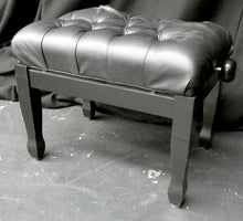 Load image into Gallery viewer, Black Height Adjustable Concert Piano Bench With Chesterfield Style Black Leatherette Top