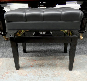 Height Adjustable Black High Gloss Piano Stool With Buttoned Leatherette Top and Storage
