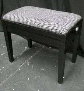 Black High Gloss Height Adjustable Piano Stool With Black and White Pattern Cushion