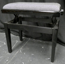 Load image into Gallery viewer, Black High Gloss Height Adjustable Piano Stool With Black and White Pattern Cushion