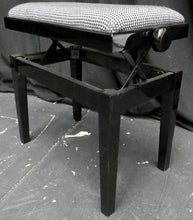 Load image into Gallery viewer, Black High Gloss Height Adjustable Piano Stool With Black and White Pattern Cushion