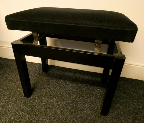Black Polish Height Adjustable Piano Stool With Black Velour Top