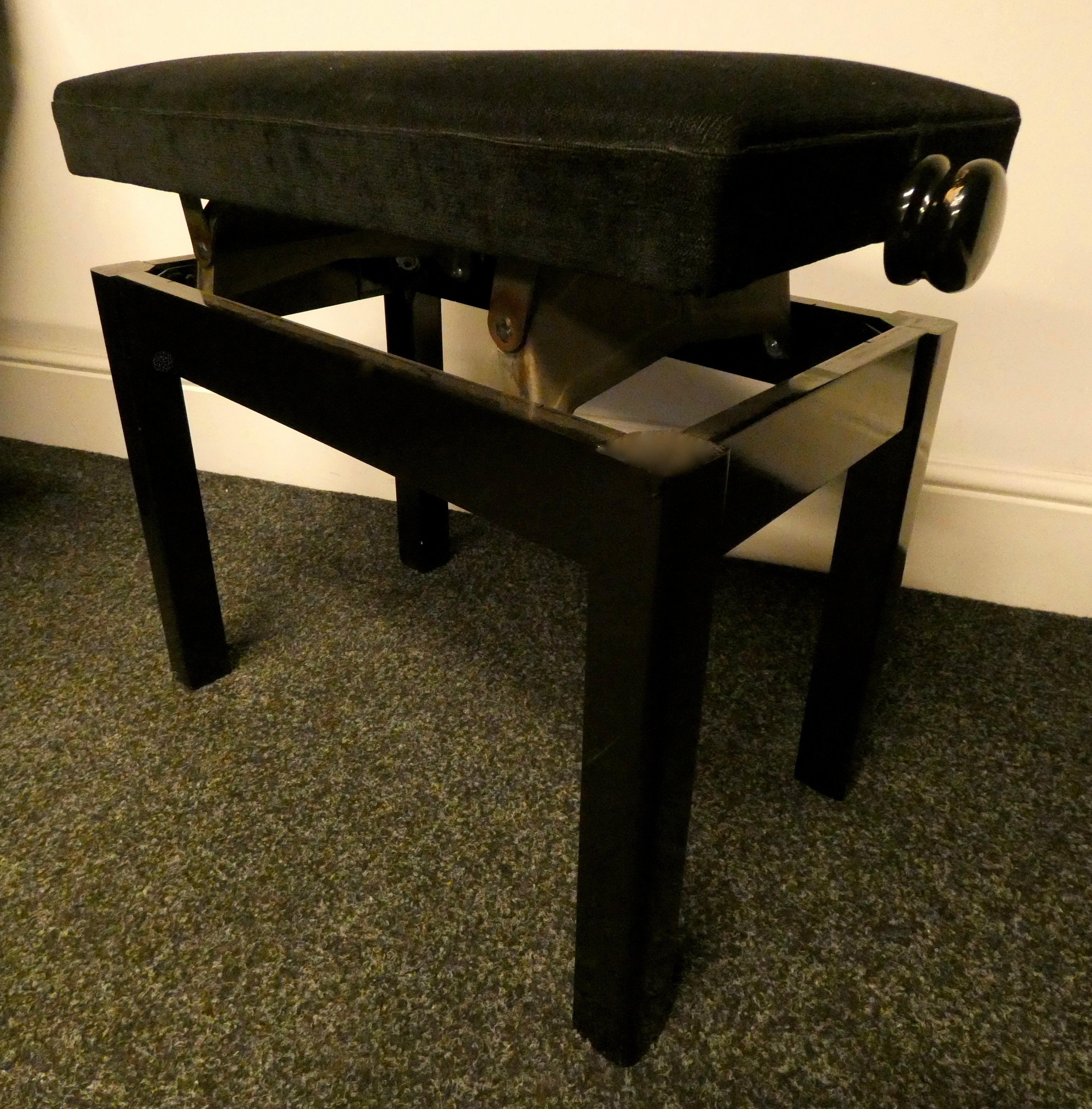 Black Polish Height Adjustable Piano Stool With Black Velour Top