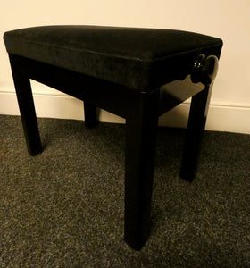 Black Polish Height Adjustable Piano Stool With Black Velour Top