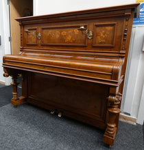 Load image into Gallery viewer, Ed Seiler Antique Upright Piano In Burr Walnut Cabinetry With Floral Inlay