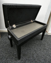 Load image into Gallery viewer, Black High Gloss Height Adjustable Piano Stool With Storage and Buttoned Leatherette Top
