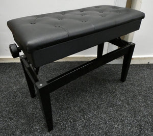 Black High Gloss Height Adjustable Piano Stool With Storage and Buttoned Leatherette Top