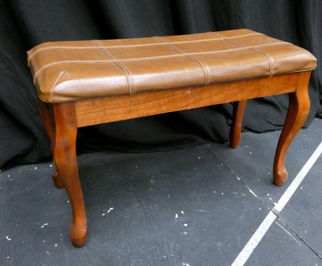 Large Light Mahogany Piano Stool with Brown Leatherette Top and Queen Anne Style Legs