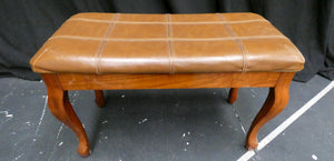 Large Light Mahogany Piano Stool with Brown Leatherette Top and Queen Anne Style Legs