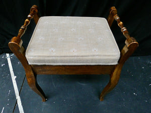 Mahogany Antique Piano Stool With Floral Patterned Cream Top and Storage