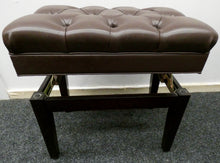 Load image into Gallery viewer, Mahogany Height Adjustable Piano Stool in Brown Leatherette Chesterfield Style Top