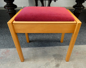 Ash Wood Piano Stool With Red Velour Top and Storage Compartment