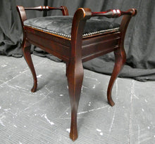 Load image into Gallery viewer, Polished Mahogany Antique Piano Stool With Storage and Studded Black Velour Top