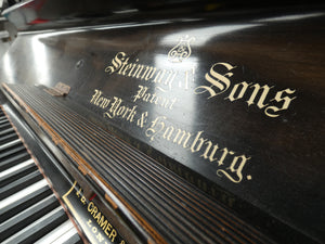 Steinway & Sons Antique Upright Piano in Ebonised Finish With Floral Inlay