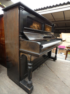 Steinway & Sons Antique Upright Piano in Ebonised Finish With Floral Inlay