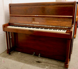  - SOLD - Art Deco Musington Upright piano in oyster mahogany cabinet