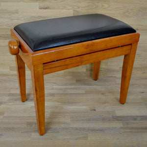 Polished Cherry Piano Bench black leather