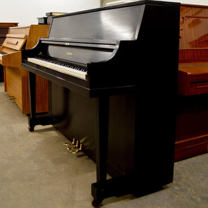 Yamaha P116 Upright Piano in black satin finish lateral