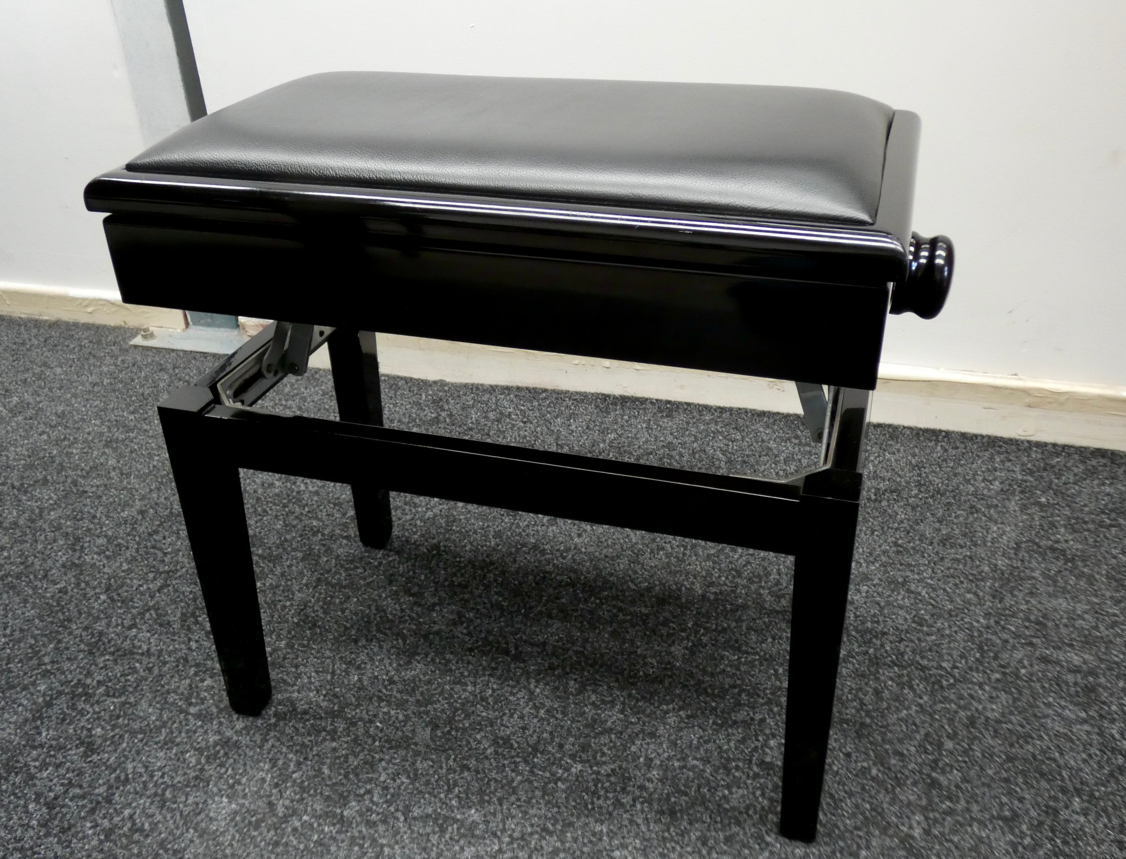 Black Gloss Height Adjustable Piano Stool With Storage
