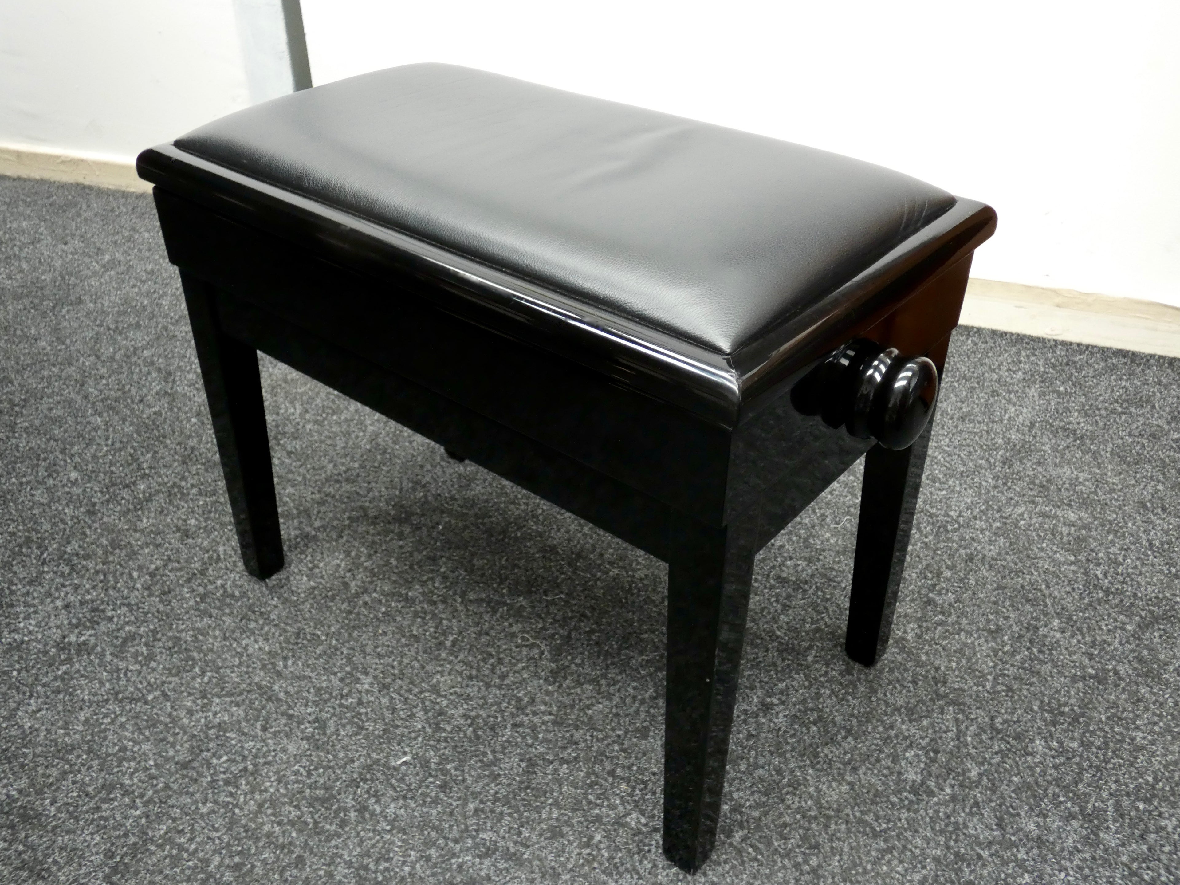 Black Gloss Height Adjustable Piano Stool With Storage