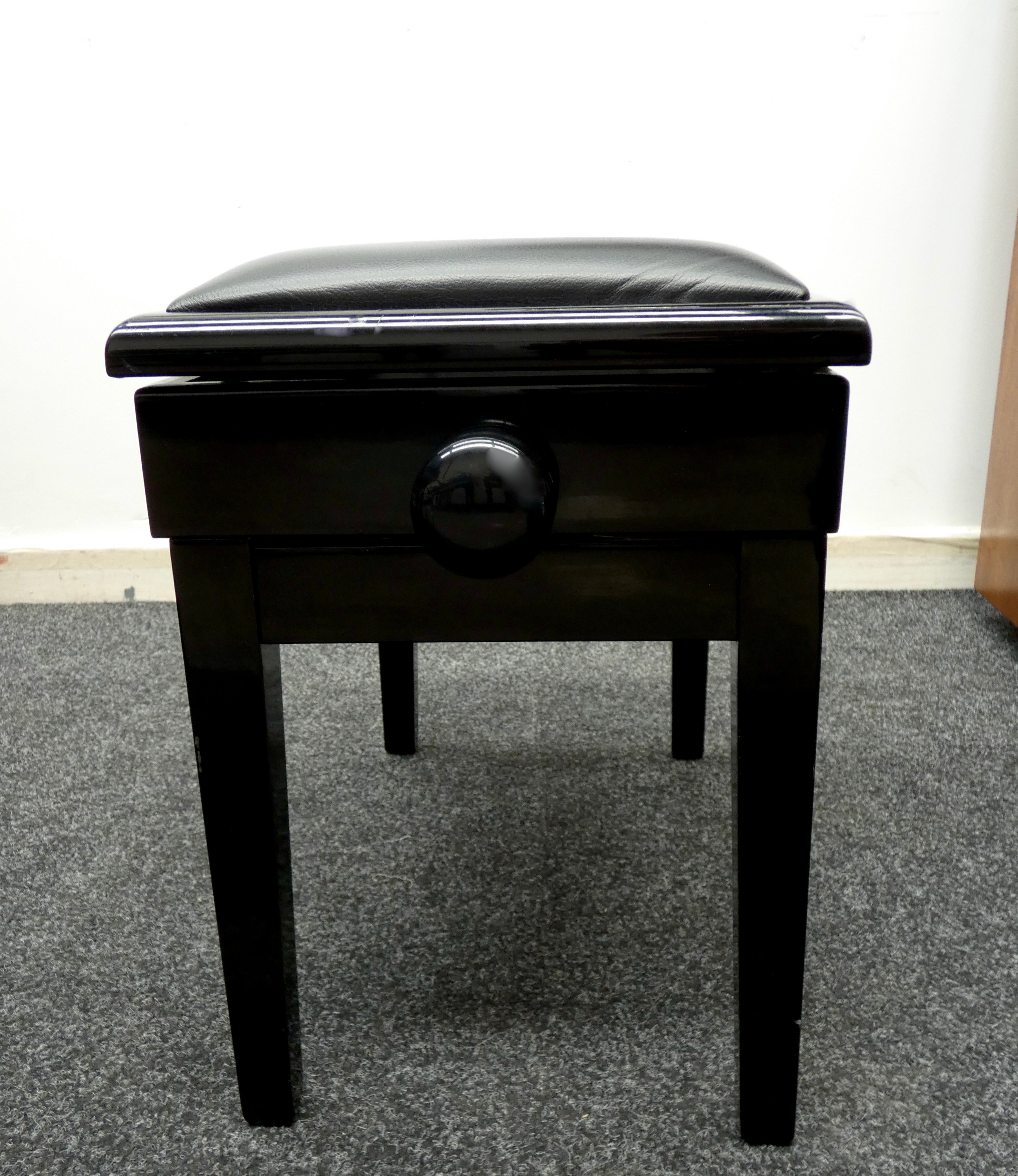 Black Gloss Height Adjustable Piano Stool With Storage