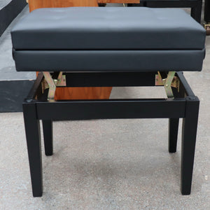Black Satin Height Adjustable Piano Stool With Black Leatherette Top
