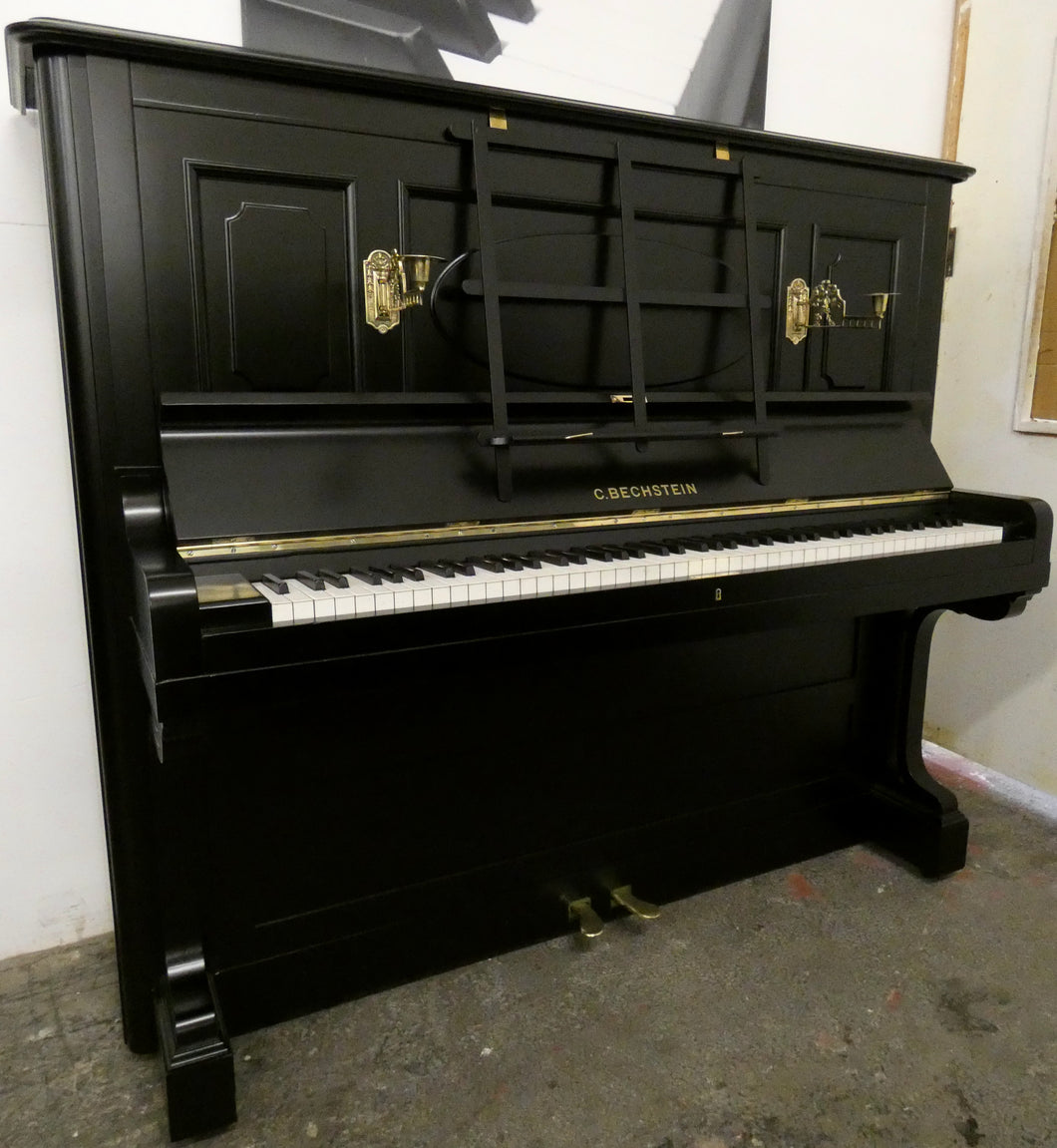 C. Bechstein Model 7 Upright Piano in Black Satin with Candlesticks