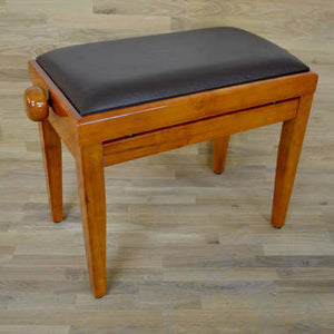 Polished Cherry Piano Bench brown leather