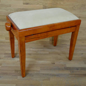 Polished Cherry Piano Bench beige velvet