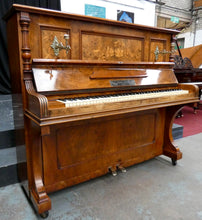 Load image into Gallery viewer, Höhne &amp; Sell Upright Piano in Burr Walnut with Candlesticks and Inlay