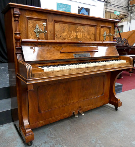 Höhne & Sell Upright Piano in Burr Walnut with Candlesticks and Inlay
