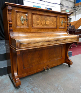 Höhne & Sell Upright Piano in Burr Walnut with Candlesticks and Inlay