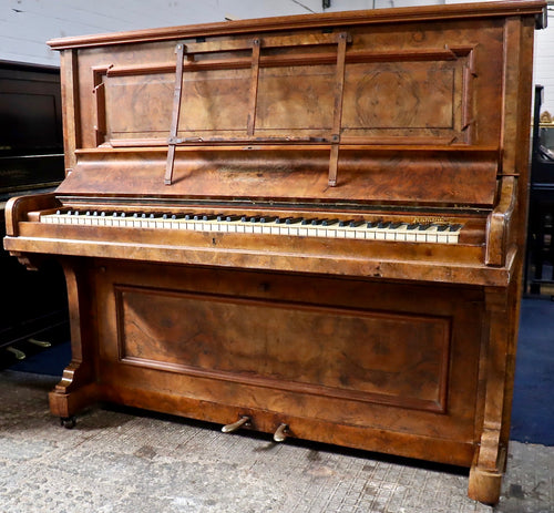 - SOLD - Schiedmayer & Sohn Upright Piano in Burl Walnut Cabinet