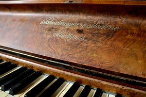  - SOLD - Schiedmayer & Sohn Upright Piano in Burl Walnut Cabinet
