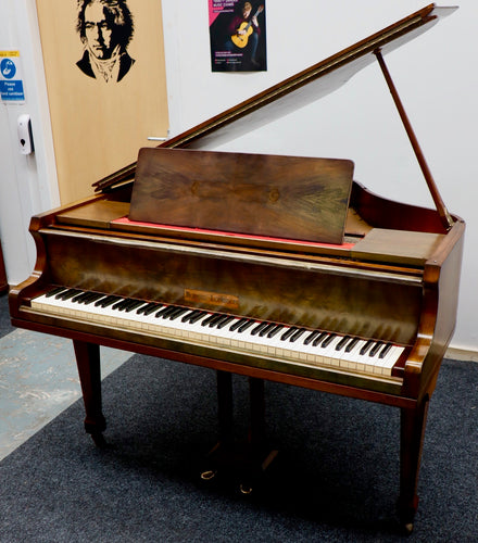  - SOLD - Squire & Longson Baby Grand Piano in Burl Walnut Cabinet