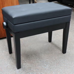 Black Satin Height Adjustable Piano Stool With Black Leatherette Top