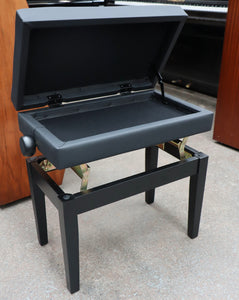 Black Satin Height Adjustable Piano Stool With Black Leatherette Top