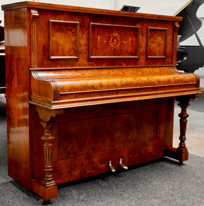  - SOLD - W. Finnimore Upright Piano in Burl Walnut Cabinet