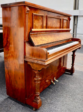 Load image into Gallery viewer,  - SOLD - W. Finnimore Upright Piano in Burl Walnut Cabinet