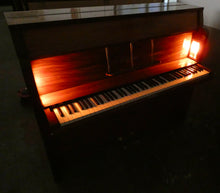 Load image into Gallery viewer, W.H. Barnes Art Deco Ships Upright Piano in Oyster Mahogany with Electric Lamps