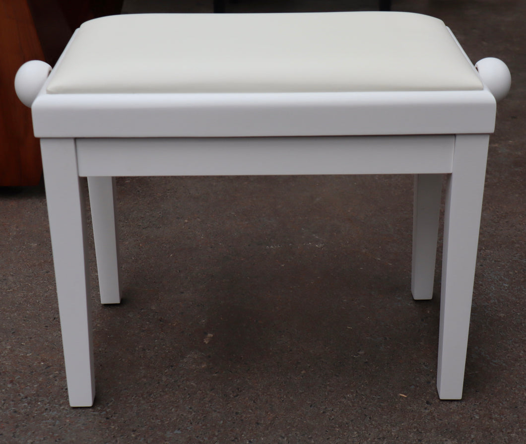 White Satin Height Adjustable Piano Stool With White Leatherette Top