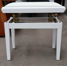 Load image into Gallery viewer, White Satin Height Adjustable Piano Stool With White Leatherette Top